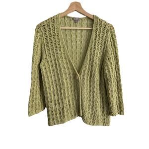 J.Jill Women's M Green Knit Cardigan 3/4 Sleeve Sweater Spring Summer Cotton